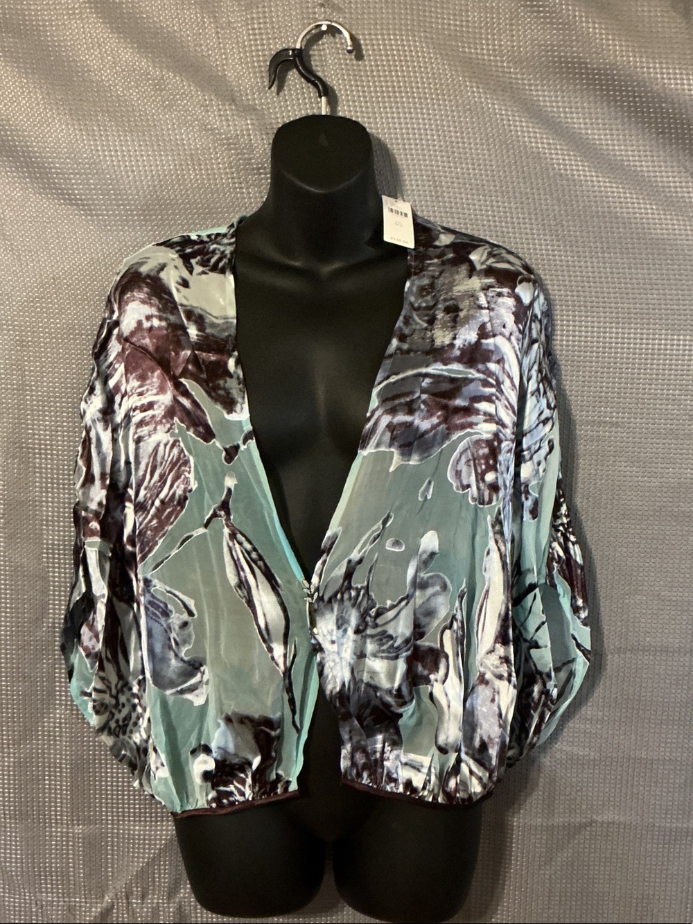 Anthropologie Teal and Purple Floral Satin Kimono Jacket